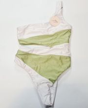 Camila Coelho Rumba One Piece in Celery Green & White