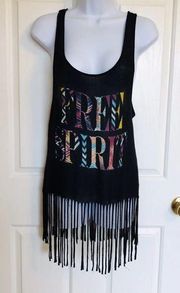 ABOUT A GIRL Size M Women's Top Sleeveless Tank Scoop Neck Fringed Black