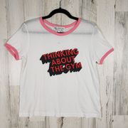 NWT Wild Fox White Pink Graphic Thinking About The Gym T-Shirt Women's Medium