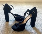 Daya by Zendaya Black Open Toe Bow Block Ankle Strap Heels