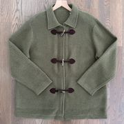 Vintage Toggle Knit Wool Chore Sweater Jacket Olive Green Large