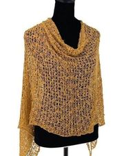 Mercantile Women's Crochet Open Poncho Sweater Cowl Neck Yellow One Size NWT