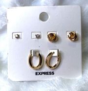 NWT Express Gold Plated Earring Set Stud and Mini Gold Hoops