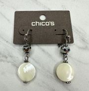 Chico's Jill Beaded Silver Tone Dangle Drop Earrings Pierced Pair