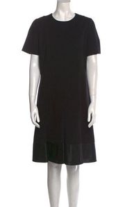 AKRIS PUNTO Crew Neck Faux Leather Trim Black Knee-Length Dress Size 12