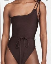 New Shine One Shoulder Brown One Piece Swimsuit 2 MISSING BELT