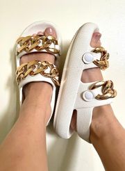 White Mello Gold Chain Sandals
