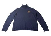 Ralph Lauren Jeans Co Blue Gold Embroidered Crest Preppy Turtleneck Sweater Sz M