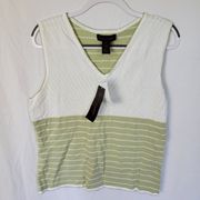 Vintage Gloria Vanderbilt Green White Knit Sleeveless Women's Blouse Size XL