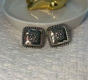 Square Silver Clip Earrings