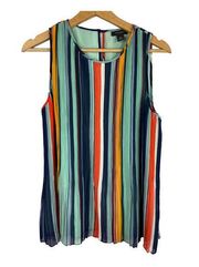 Halogen Womens Pleated Multi Striped Sleeveless Top Blouse size Small