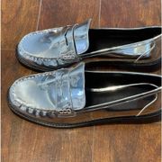 Ann Taylor Metallic Gathered Seam Penny Loafers size 10