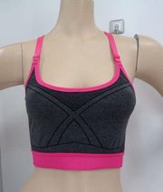 "ATHLETIC WORKS" GRAY FUCHSIA CROP TOP SPORTS BRA WIRELESS RACERBACK TANK SZ: M