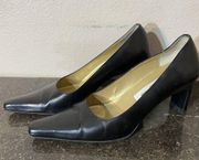 Black Italian Made Leather Gruppo Italiano 7B Pumps Heels 90s Vintage Chunky