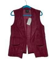 NWT Lyssé Maroon Faux Suede Open Front Drawstring Utility Vest