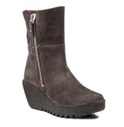 Fly London Sz 39 US 8 8.5 Yex Wedge Ankle Boots Nubuck Fold Over Side Zip Brown