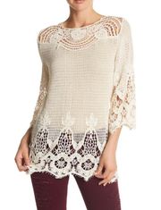 Crochet Bell Sleeve Natural Beige Tunic  Size medium