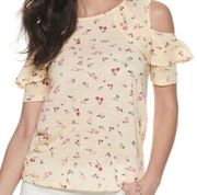 Juicy couture cherry ruffled cold shoulder blouse