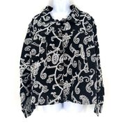 Carole Little Women's Boho Paisley Linen Embroidered Jacket Black White Size 3X