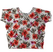 Cha Cha Vente Shirt Womens X Large White Orange Floral Short Sleeve Round Neck