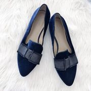 Ann Taylor Navy Velvet Smoking Loafers with Bow Detail
