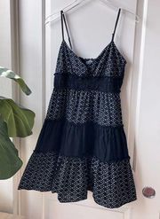 Tiered Boho Floral Smocked Waist Mini Dress Black Small