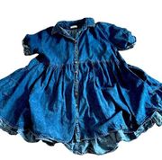 Blue Denim Easel Tiered Babydoll Oversized Fir Pocket Dress Small