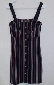 Black Red Striped Button Front Mini Jumper Dress