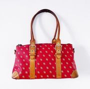 Dooney & Bourke • Domed Satchel purse bag Burning Red initials canvas wristlet