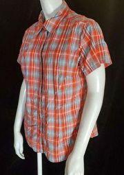 The North Face Red & Blue Plaid Short Sleeve Button Down Shirt (L)