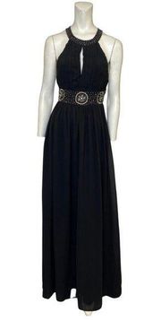 Maniju High Neck Open Back Halter Embellished Maxi Dress Black Size Small NWT