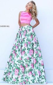 Sherri Hill‎ Floral Pink White Fit Flare Petticoat Prom/Formal Skirt Size 0