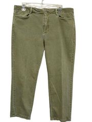 J JILL Denim Jeans Womens 12 Olive Green Cropped Authentic Fit Fringe Hem