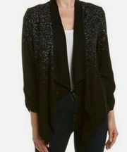 Michael Stars Draped Black Sparkle Long Sleeve Cardigan Medium