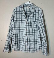 Ugg Women's Night Shirt White Flannel Plaid Long Sleeve Button Up Large