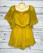 Endless Rose NWT Size M Golden Yellow Chiffon Drop Waistline Shorts Romper