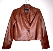 Bagatelle Jacket Collection Cropped Boxy Faux Leather Blazer in Medium Brown