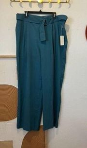 A New Day High Rise Beautiful Blue Belted Relaxed Trouser Pant 16 NEW