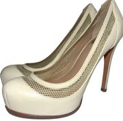 Pour La Victoire  Women's Beige Leather Platform Pumps Sz 8.5