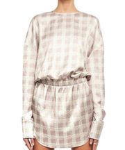 NWT  “Mimi Drape” Sleek Beige Plaid Mini Dress