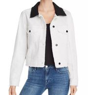 Frame Block Denim Jacket Contrast Collar XS X-Small Off White Black Raw Hem