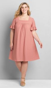 Womens  Rose Colored Eyelet Flutter Sleeve Eyelet Dress - Sz 14/16