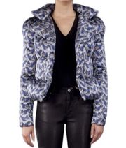 Thomas Wylde silk blue hummingbird print goose down puffer jacket size M