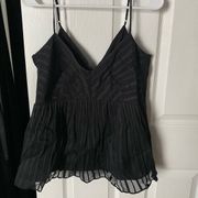 Black Cotton Blend Camisole Top Herringbone Style Pattern