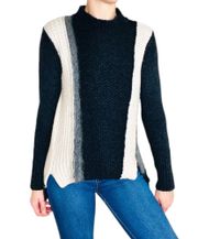 Mock Neck Grey & Cream Stripe Wool Cozy Cabin Sweater