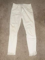 FREE PEOPLE Great Heights Light Ivory Denim Frayed Hen Distressed Skinny Jeans