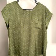 NWOT  Olive Green Large blouse with navy polka dots