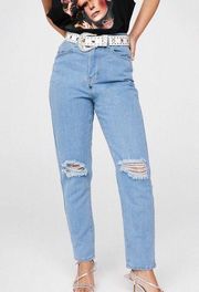 Nasty Gal Distressed Knee High Waisted Mom Jeans new