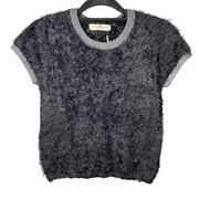 Natural Life Edie Sweater Top Fuzzy Black Short Sleeve Crop Women's XS NWT NEW