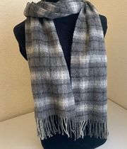 Celeste Fringe plaid wool cashmere blend scarf gray